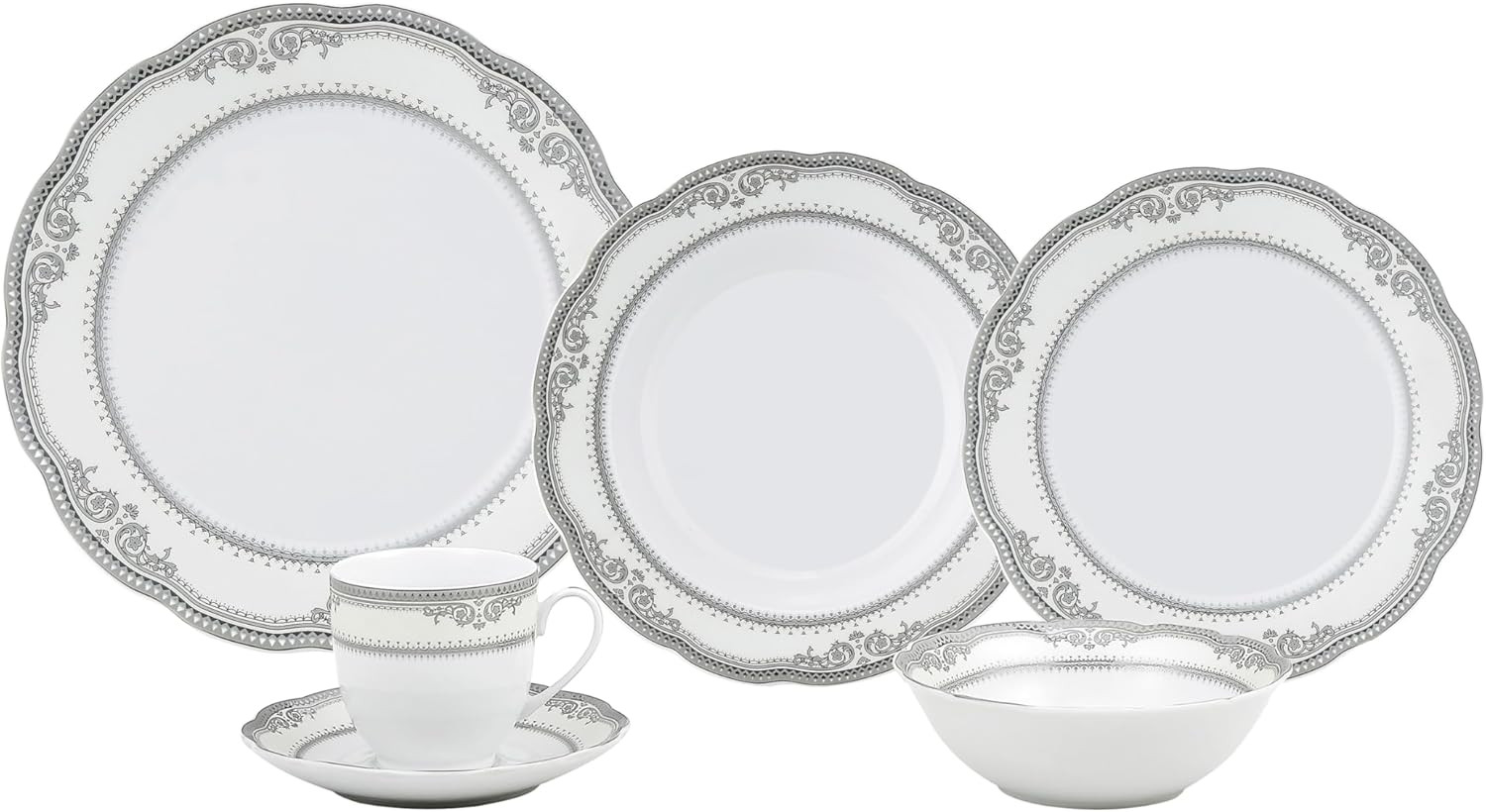 Elegant 24-Piece Victoria Wavy Edge Porcelain Dinnerware Set in White
