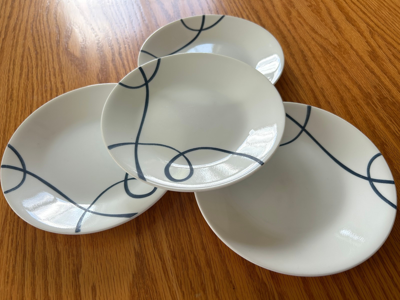 Corelle LIA (Corlia) Dessert Plates~6 3/4″~Set Of 4~Navy Blue Swirl~Vitrelle