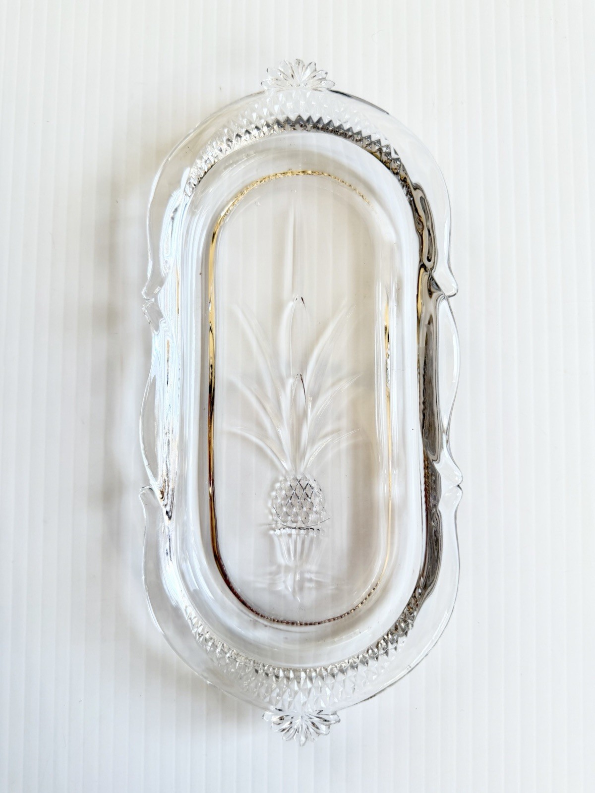Vtg Heisey Plantation Pineapple Clear Glass Celery/ Butter Dish Oval 9.5x 4.25″
