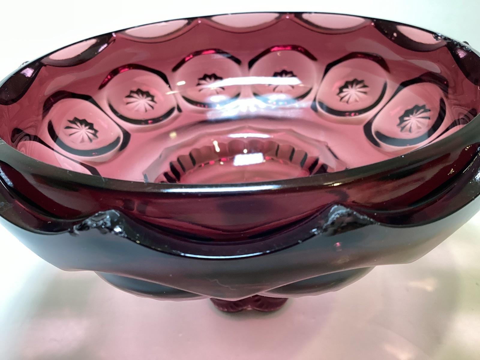 Vintage LE Smith Moon & Stars Amethyst Purple Glass Candy Dish LID ONLY *CHIPPED