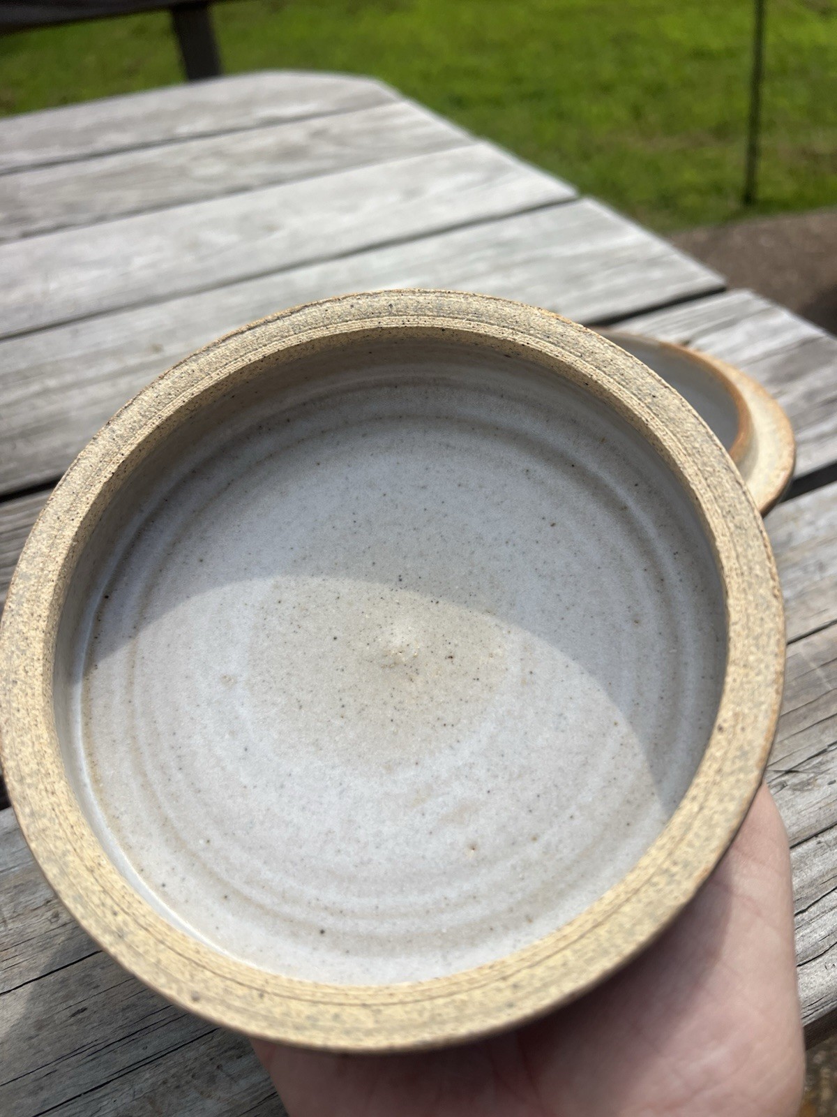 Vintage Studio Pottery Lidded Trinket Dish Signed Blue Brown Glaze Stoneware