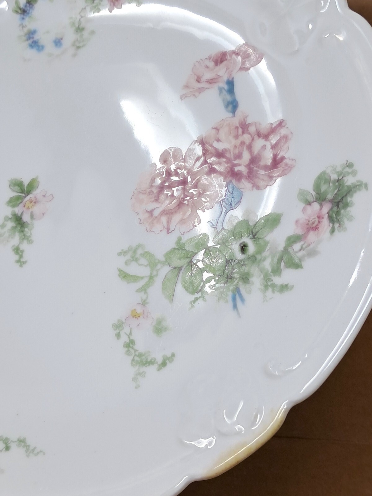 Limoges France LDBC 9″ plate Lanternier handpainted Pink & Blue Florals