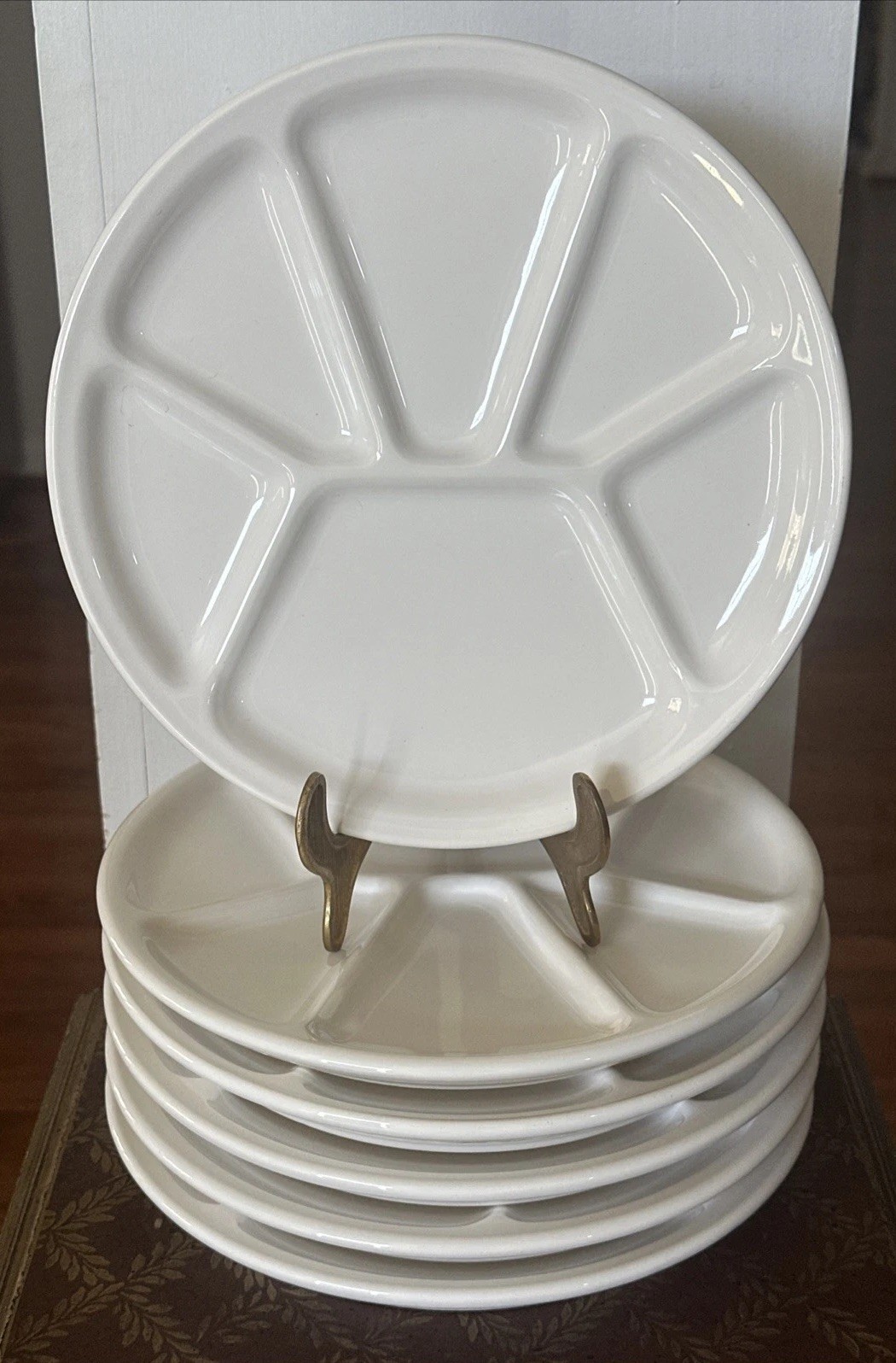 6 Williams Sonoma VARAGES White Fondue Sushi Dish Divided Plates SET France NEW