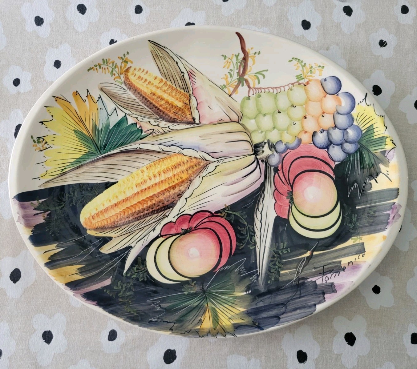 Handpainted Italian Serving Platter Corn and Vegetables