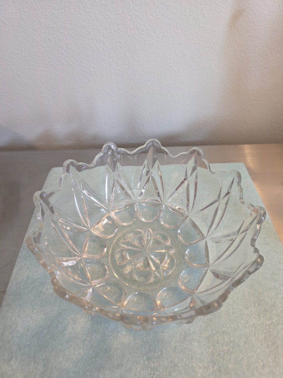 Uranium Pressed Glass Round Bowl Scalloped Rim 8 in Diameter