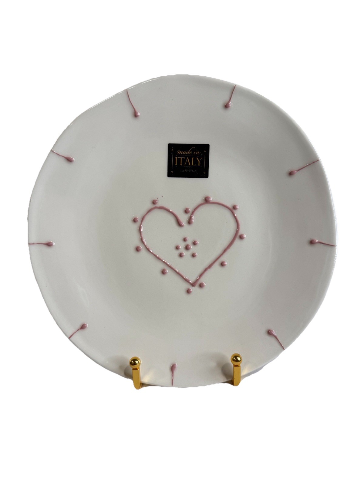 Made In Italy Handmade Ceramic Plates Pink Heart Design 8.7” Set of 4