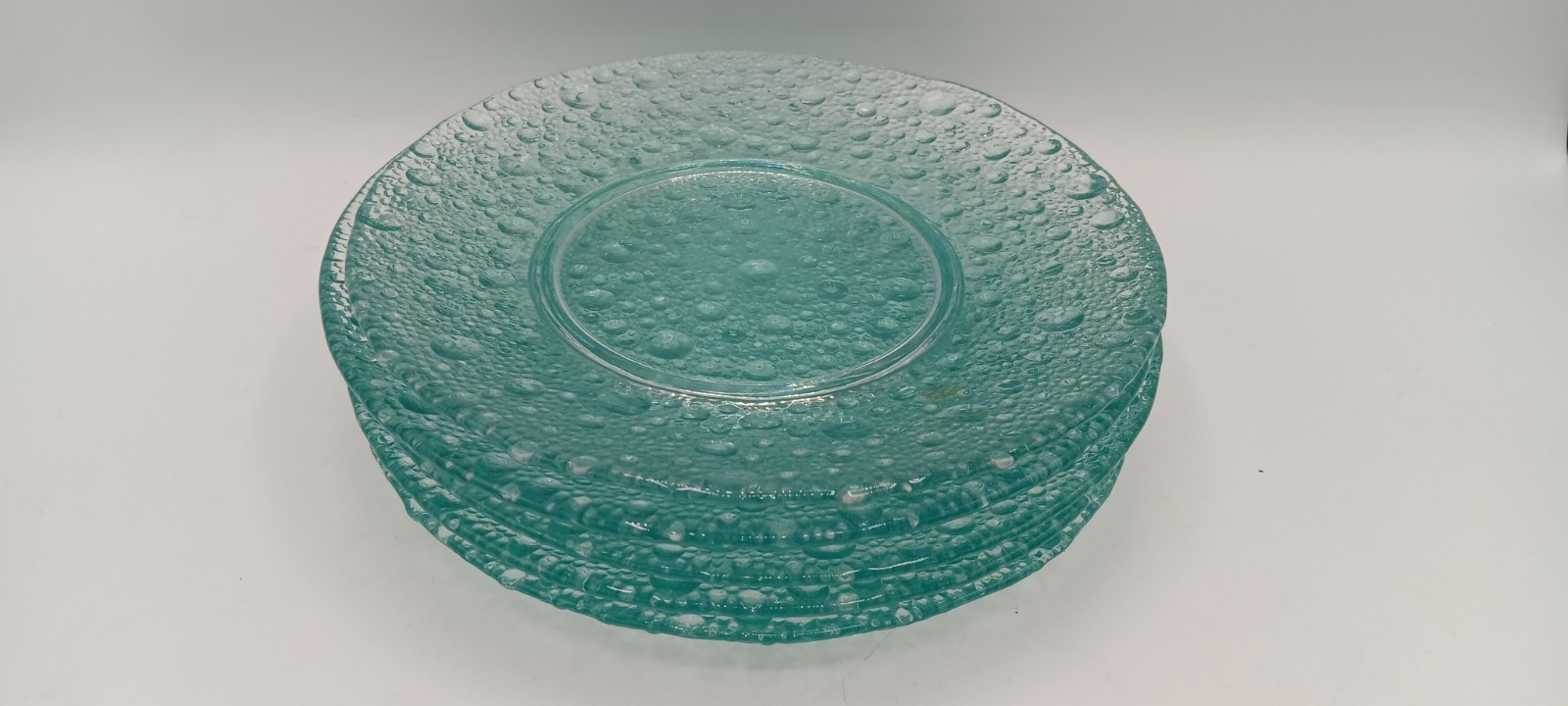 Vintage Pavel Panek Sklo Union Bubble Glass Salad Plate 8″ Aqua Teal Czech MCM