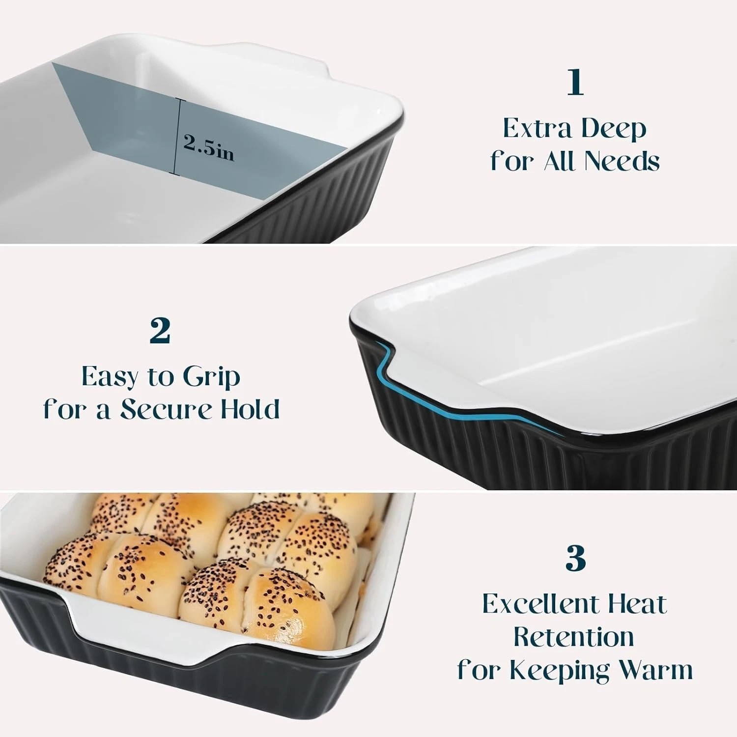 9×13 Ceramic Bakeware – Large Deep Lasagna Pan with Handles