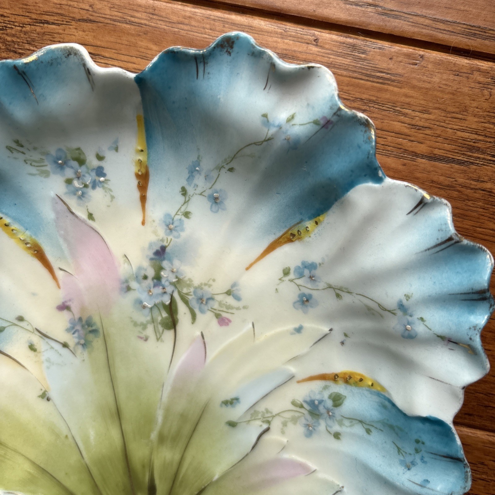 RS Prussia Leaf Serving Trinket Dish 6.5” Blue Green Hand Painted