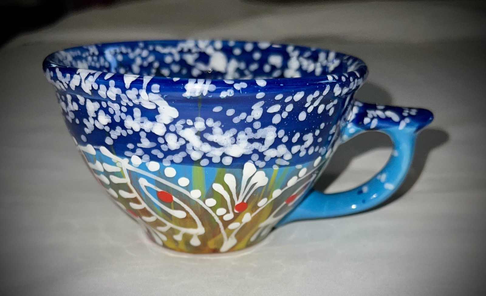 Hand Painted Artisan Crafted Ceramic Folk Art Floral Abstract Coffee Tea Cups 2