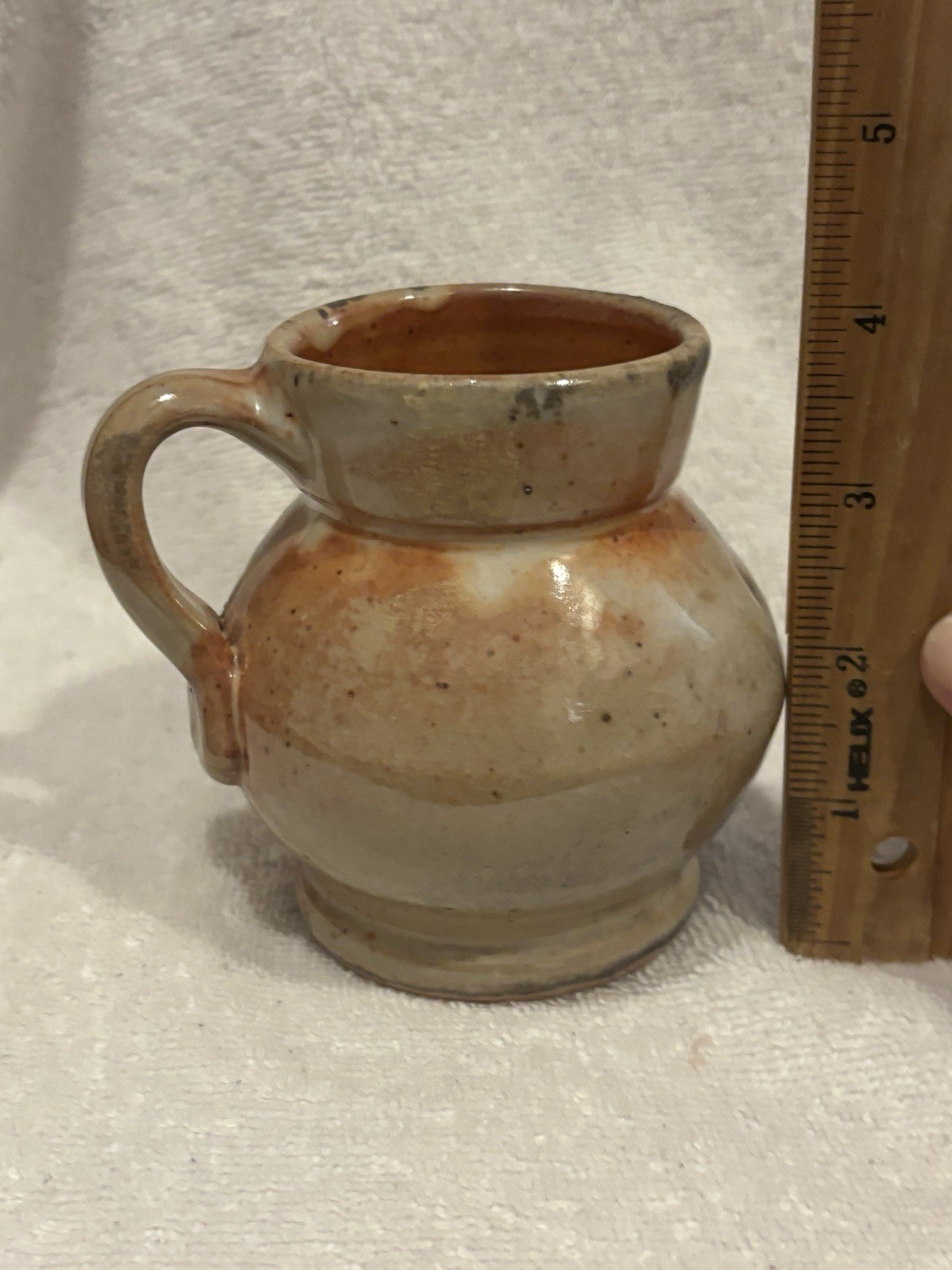 Stoneware Hand Thrown Coffee Mug Vintage, Glazed Gray, Blue, Tan, Rustic