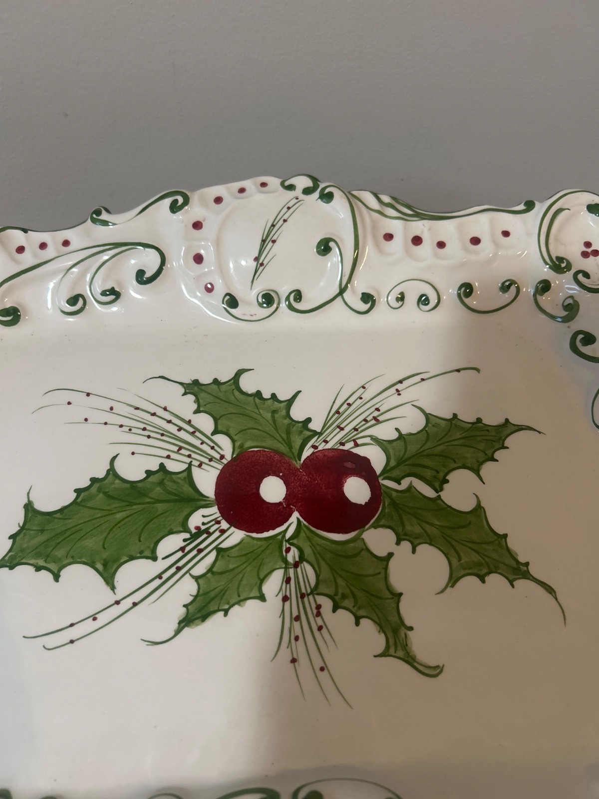 hand-painted rectangular ceramic platter manufactured by RCCL Portugal.christmas