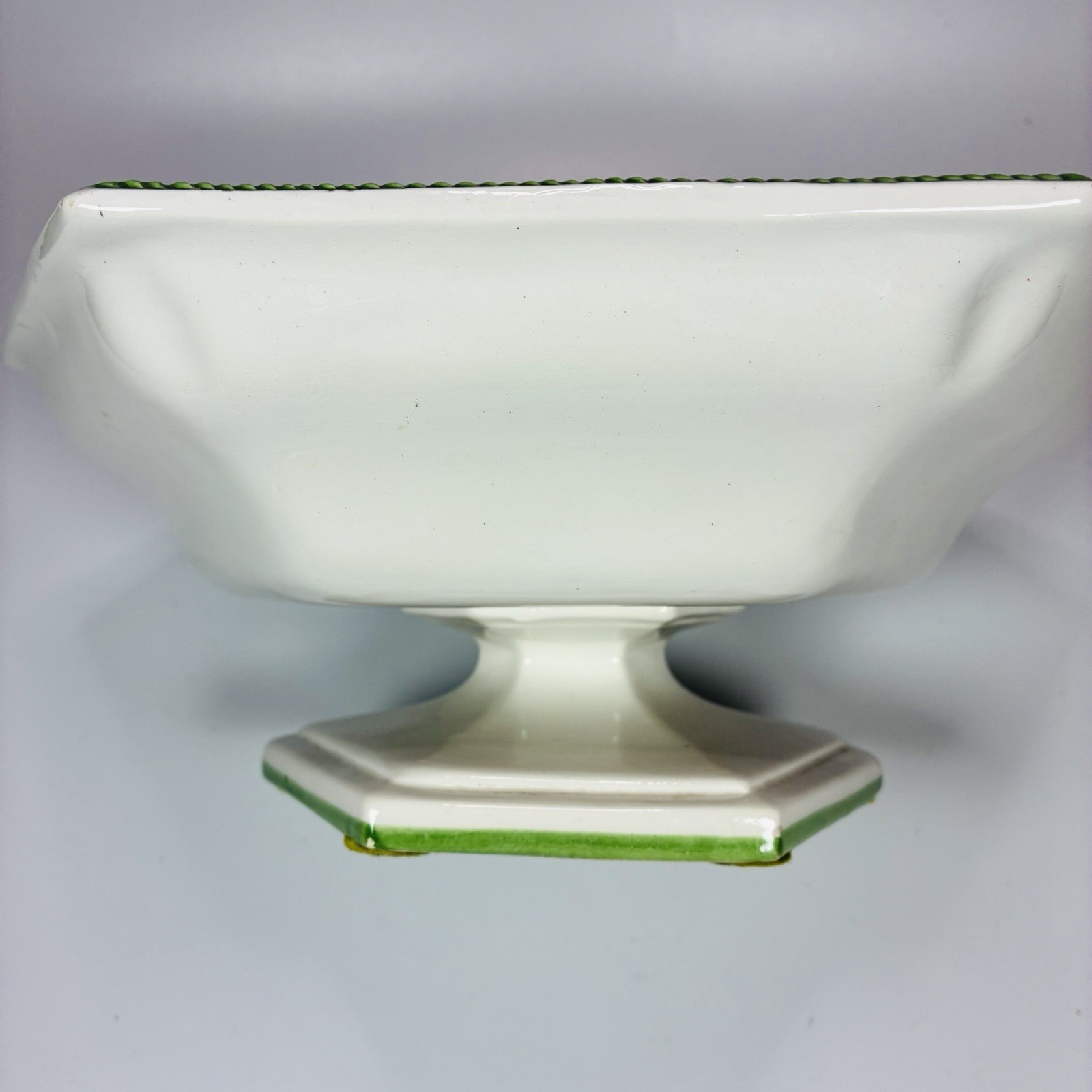 Vintage Italian 10” Pedestal Compote By Nora Fenton Floral Ceramic Hexagon