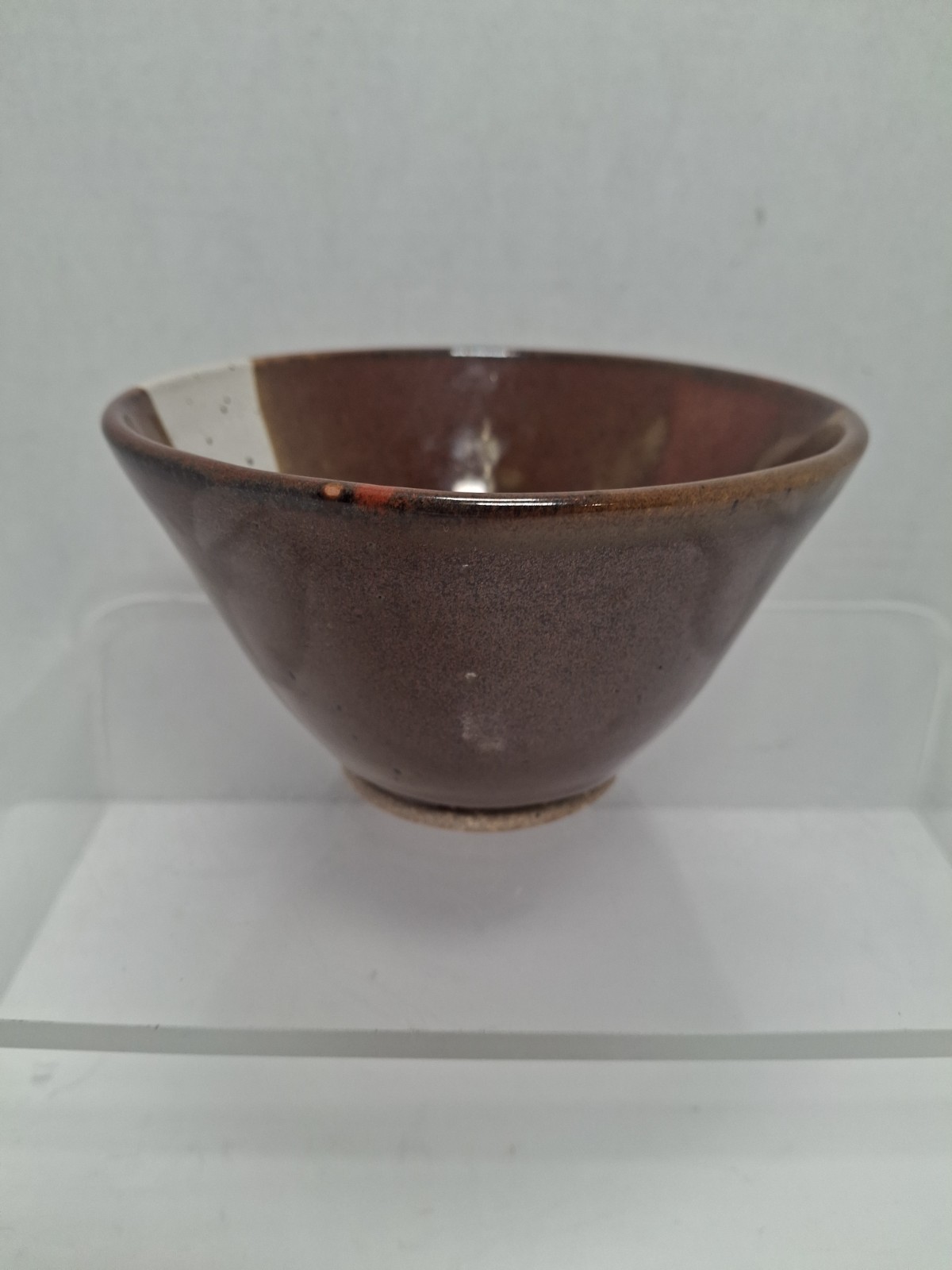 Vintage Signed Studio Art Pottery Bowl Mid Century Brown White Asymmetrical…