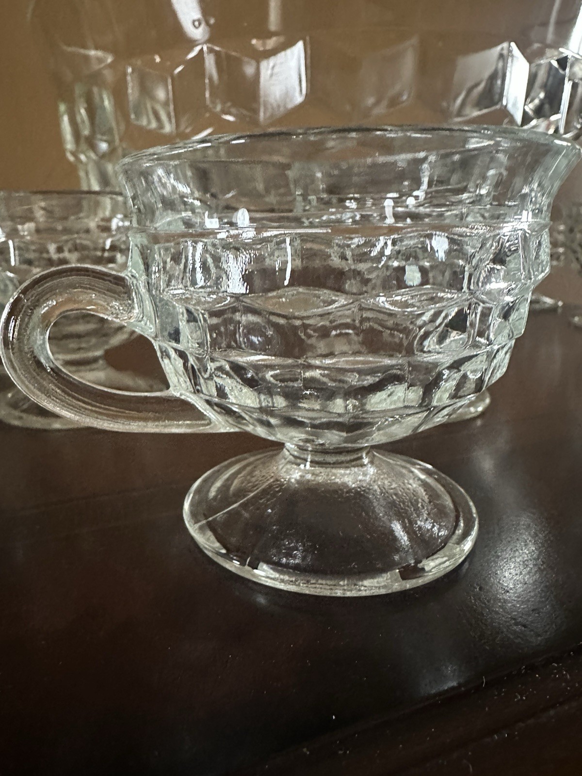Cubist Indiana Clear Glass Punch bowl Set of 12 footed cups whitehall colony VTG