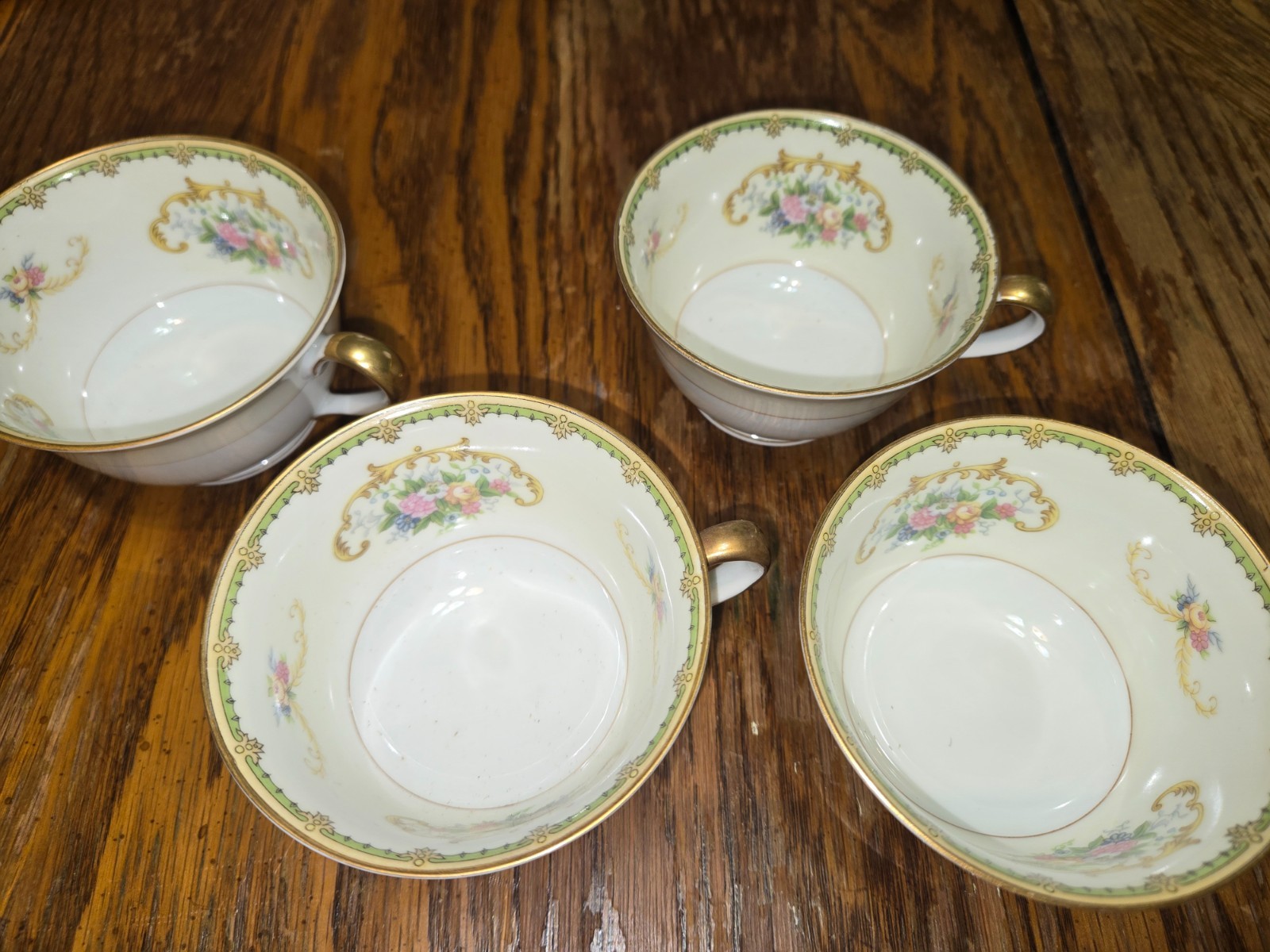 Set of 4 Noritake “M” Japan 3-3/4″ tea cups Diana pattern Circa 1933- floral