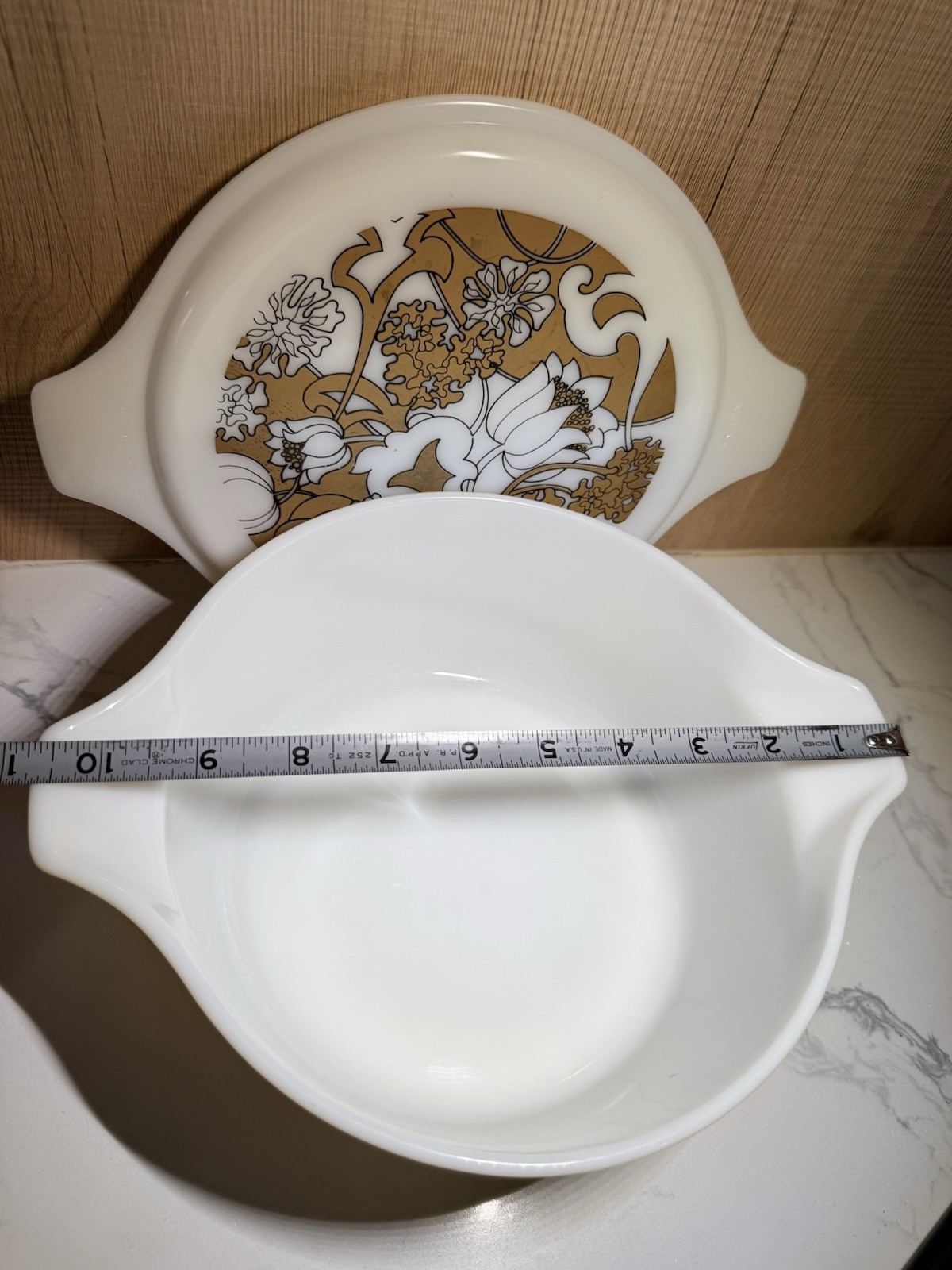 Vintage Pyrex 475-B 2.5 Qt Round Casserole Dish w/475-C Nouveau Floral Glass Lid