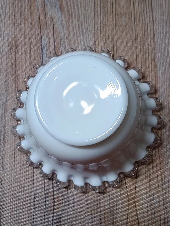 Vintage Fenton Silver Crest Milk Glass Mayonnaise Bowl With Saucer