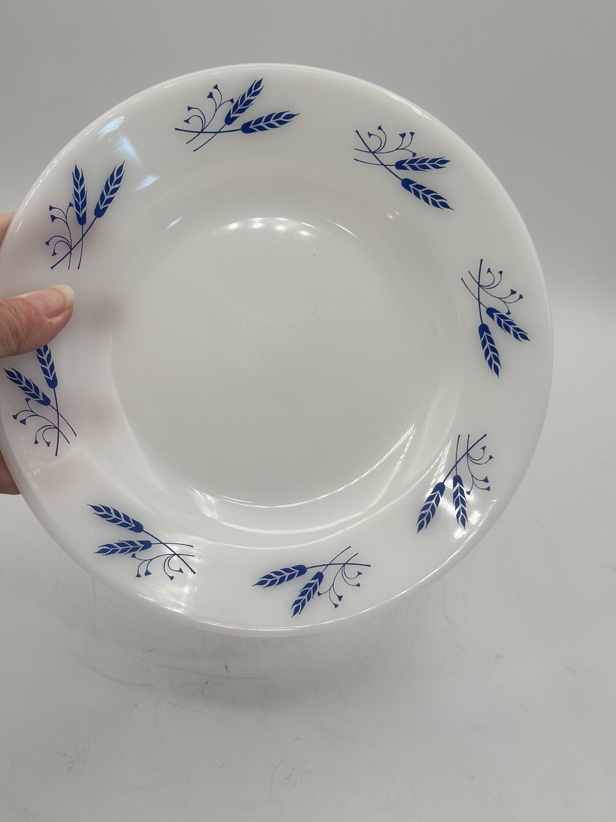 Colorex 54AB Milk Glass 9” Dinner Plate Vintage Blue Wheat Pattern Portugal