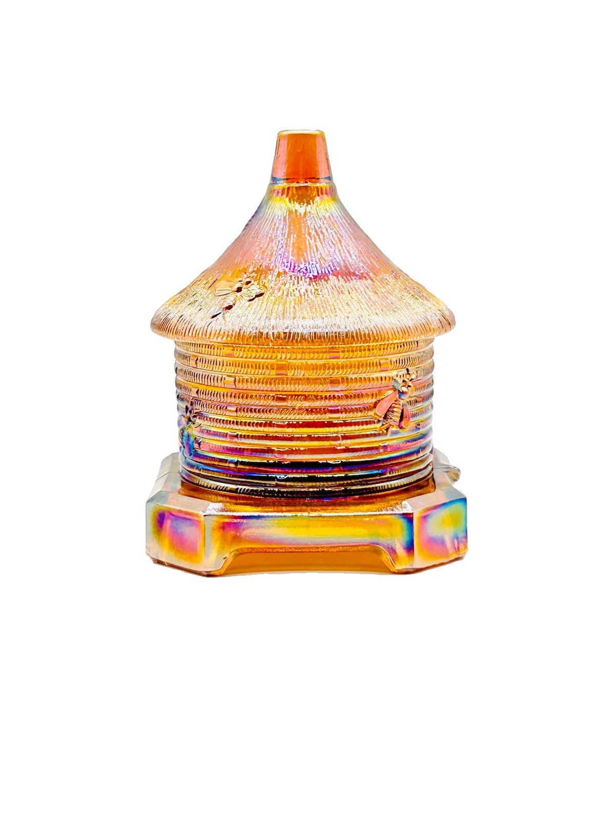 Amber Carnival Glass Bee Hive Honey Jar – Whimsical Home Decor Bee Box