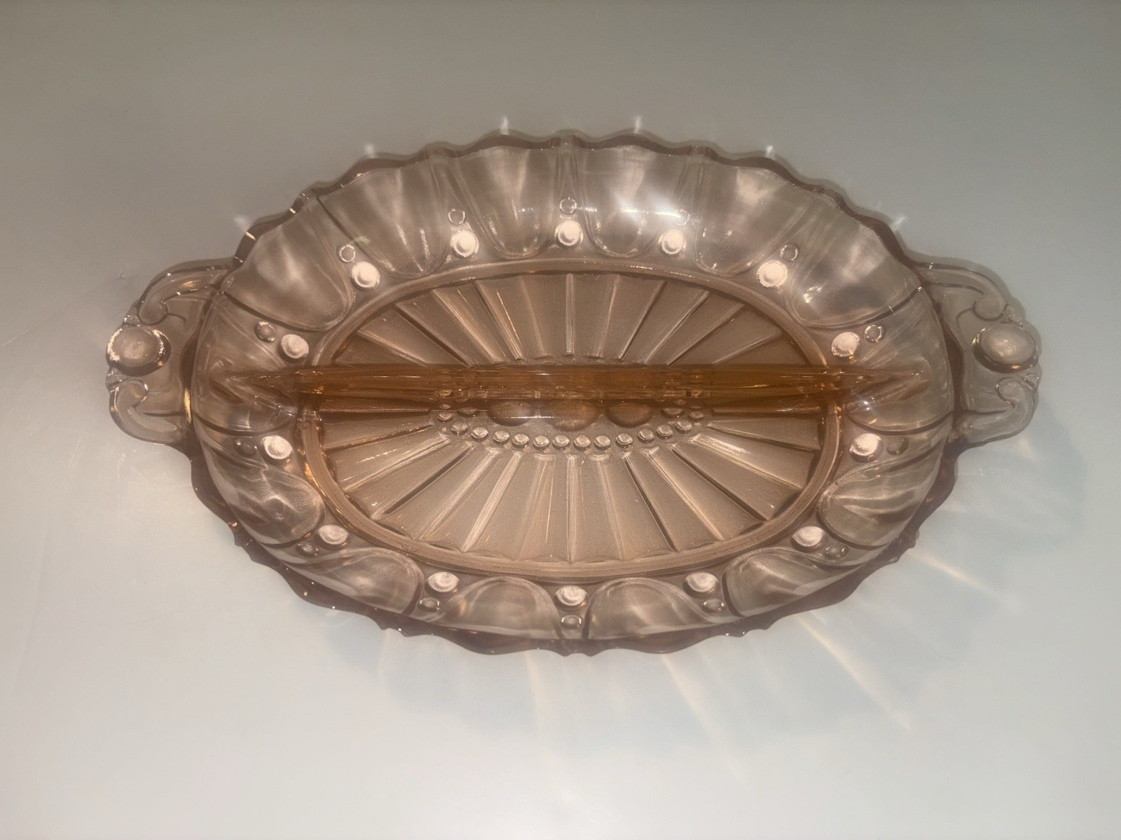 Vintage Anchor Hocking Pink Depression Glass Oyster & Pearl Divided Relish Tray