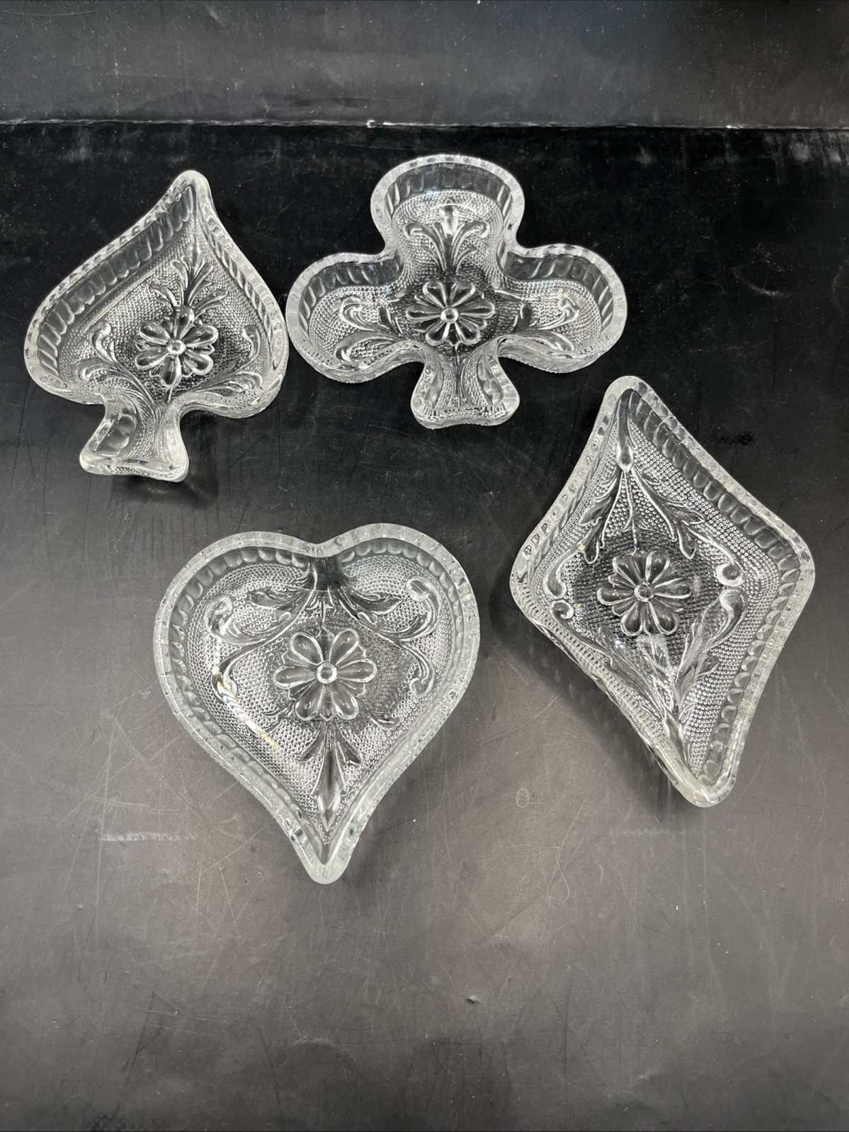Indiana Glass Clear Tiara Playing Card Suit Candy Nut Crystal Glass Dishes