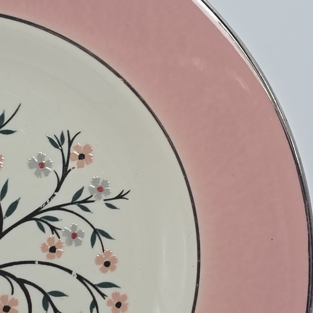 Vintage Homer Laughlin Eggshell Cavalier Pink Rim 6.25 In Bread Plate Floral USA