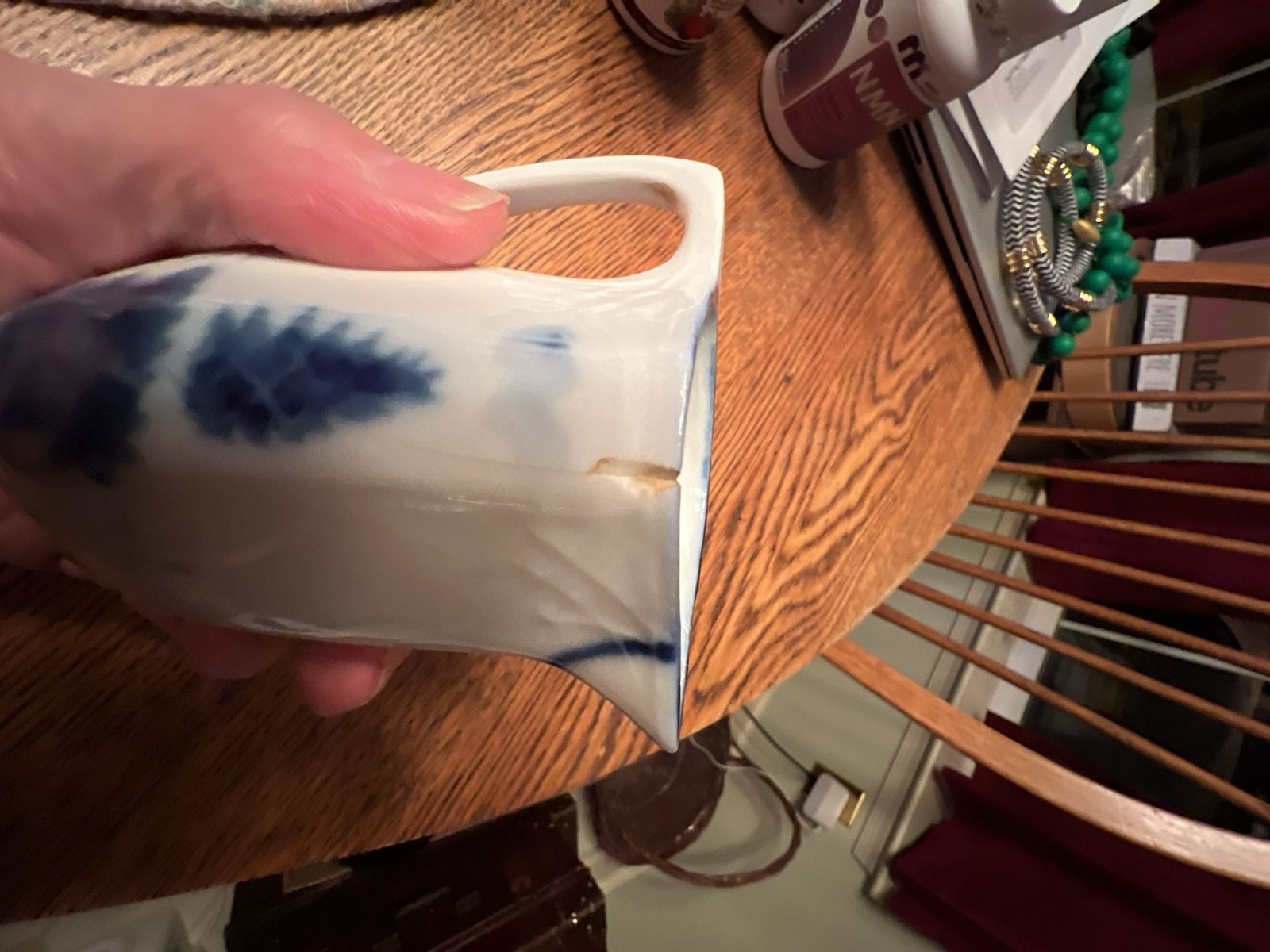 Vintage Blue and White Porcelain Creamer Pitcher