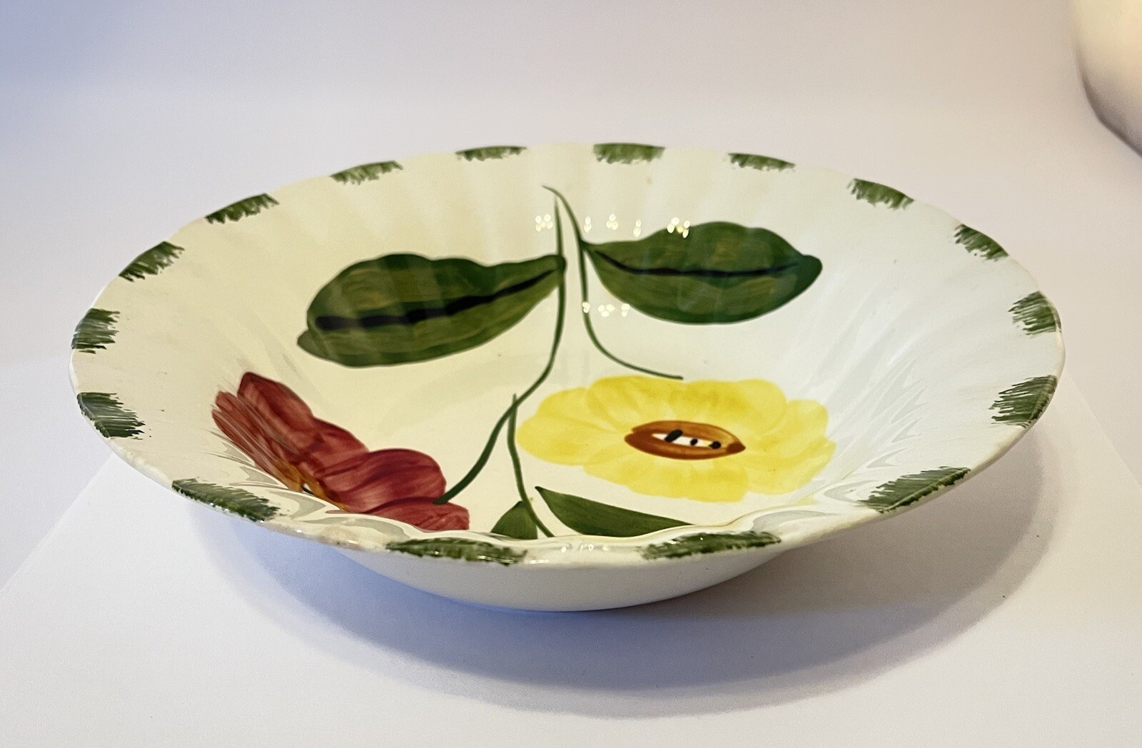 Blue Ridge Southern Pottery Poppy Flowers Vintage Serving Bowl Hand Painted 9″