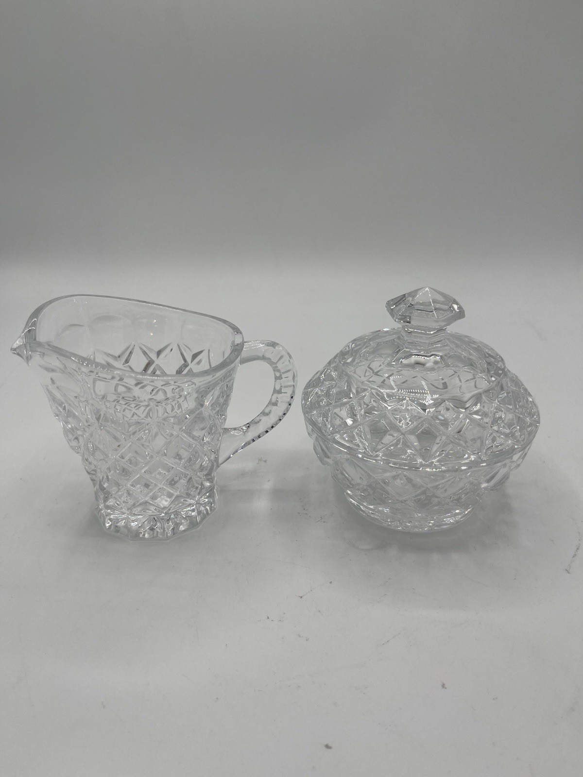 Vintage Pressed Glass Covered Sugar Bowl and Creamer Set