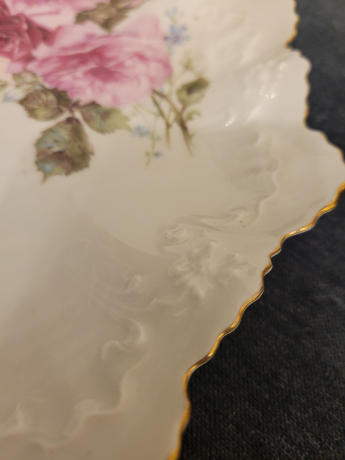 RS Prussia Antique 9″ Porcelain Plate Scalloped Floral Pink Roses 2282