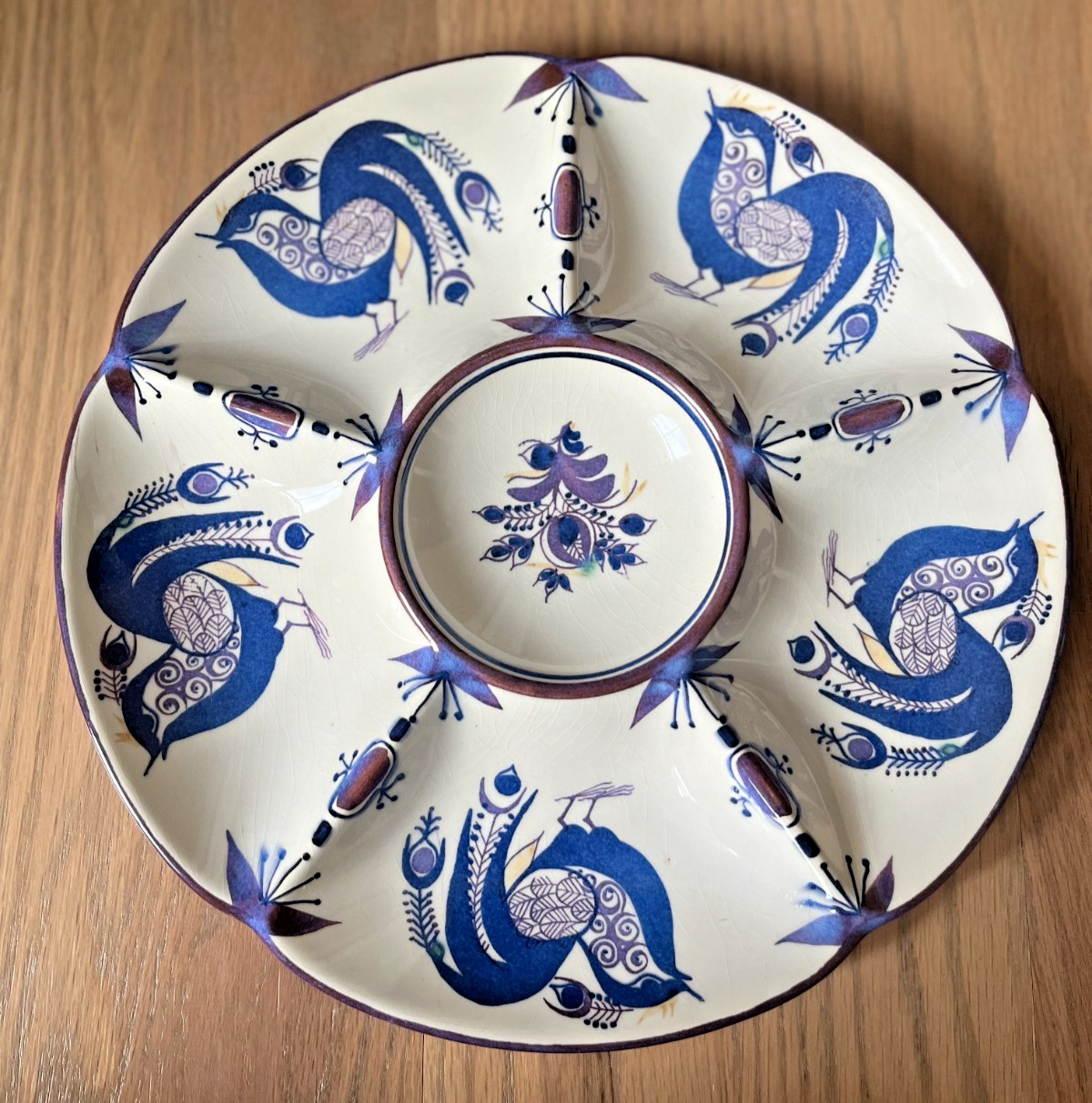Vintage Royal Copenhagen Berte Jessen Aluminia Birds Divided Serving Tray 10.5”