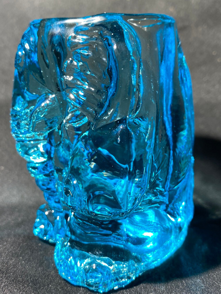 Blue Vaseline glass Circus elephant toothpick Q-tip holder uranium match crying