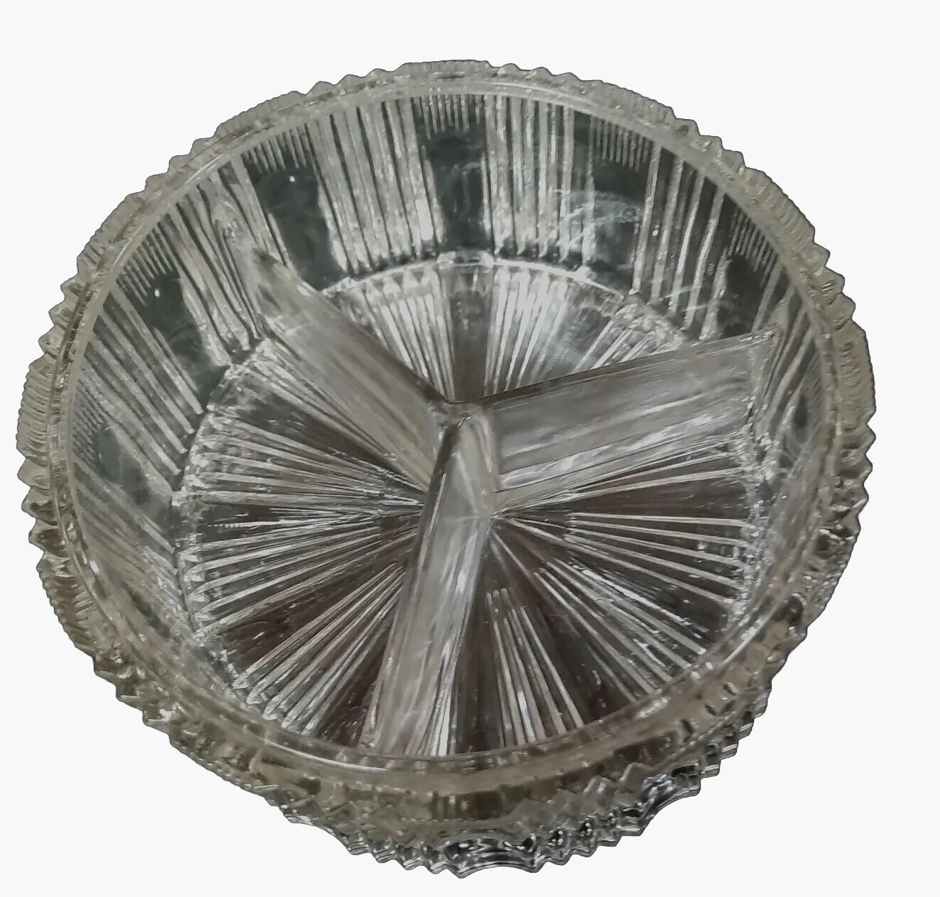 70’s Glass Round w/ Lid 3-Section Relish, Candy, 6″ Serving Dish Bowl