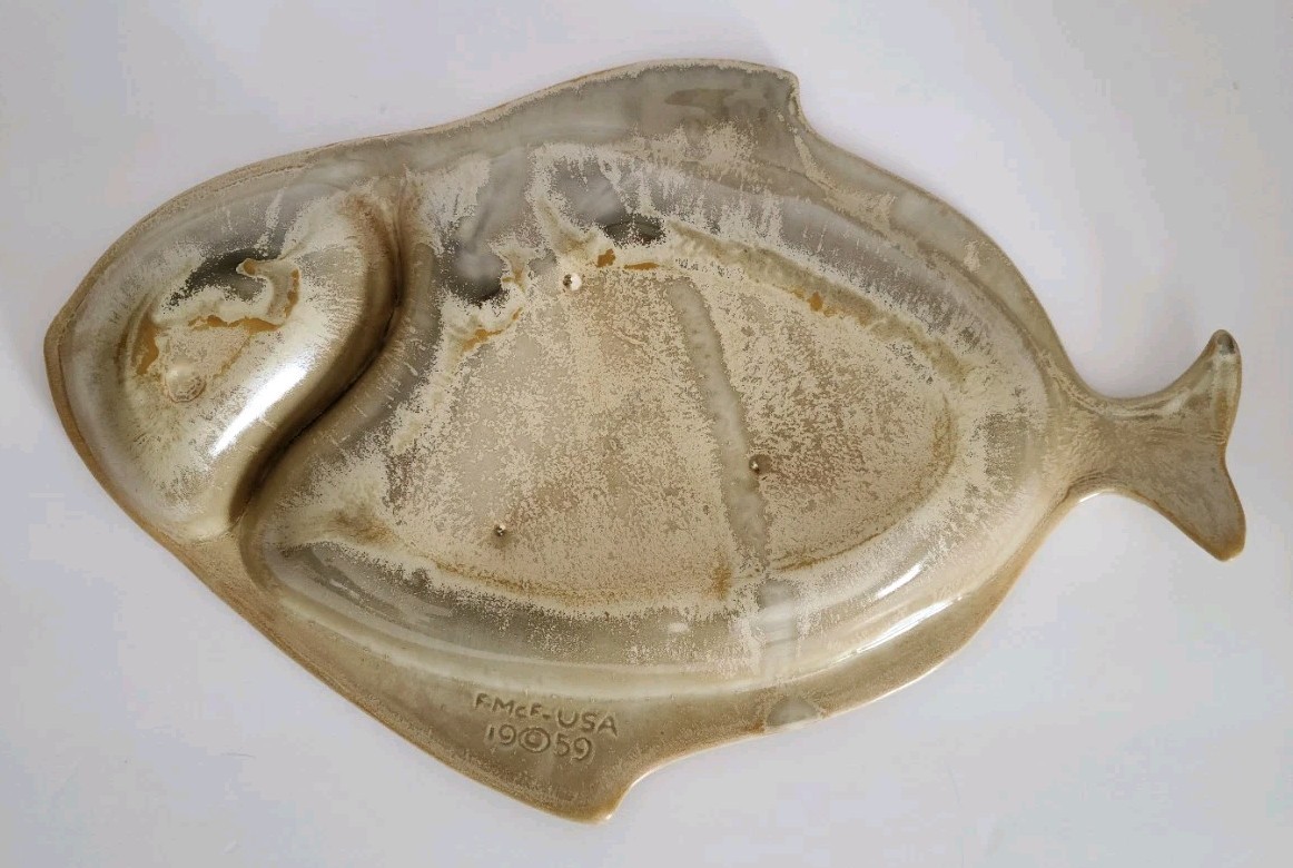 Vintage Freeman McFarlin California Pottery Divided Fish Dish MCM 1950s 1960s