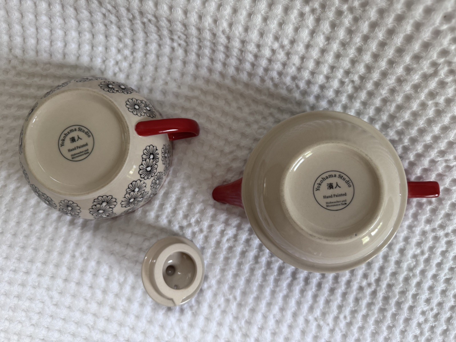 Yokohama Studio Hand Painted Whimsical Ceramic Teapot & Cup Mug Stacked Duo Set