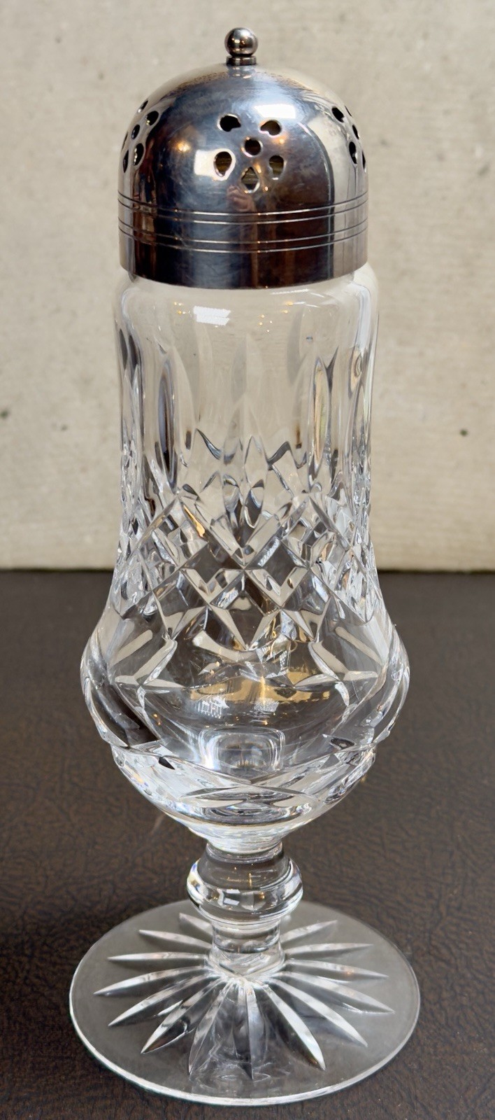 Waterford Crystal Muffineer Sugar Shaker 8” Cut Glass Heavy Lismore Silver-Plate