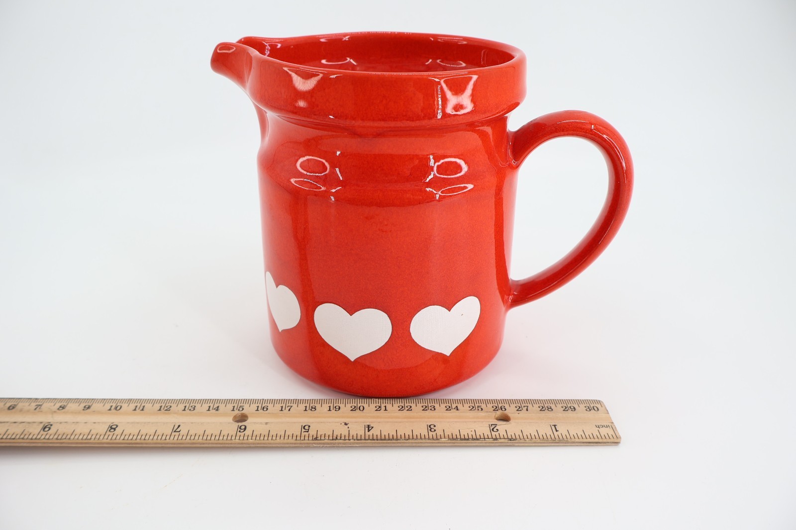 Waechtersbach Red White Hearts Creamer Pitcher Germany Earthenware 5.5″