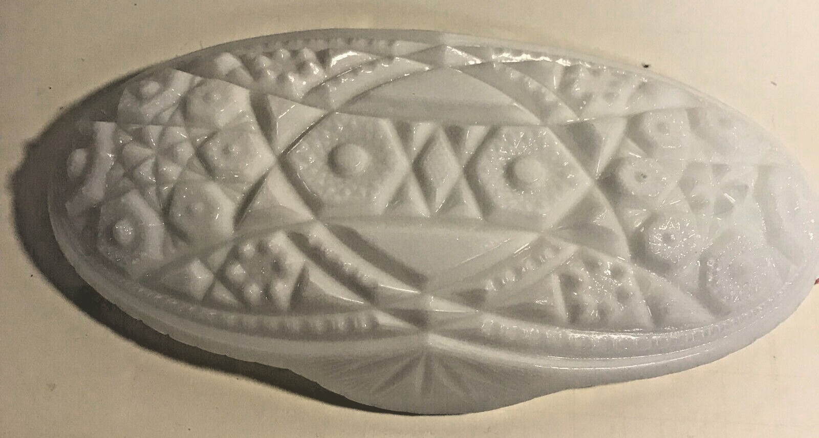 Vintage Milk Glass Sawtooth Edge Relish Tray stamp in middle is pres. cut.