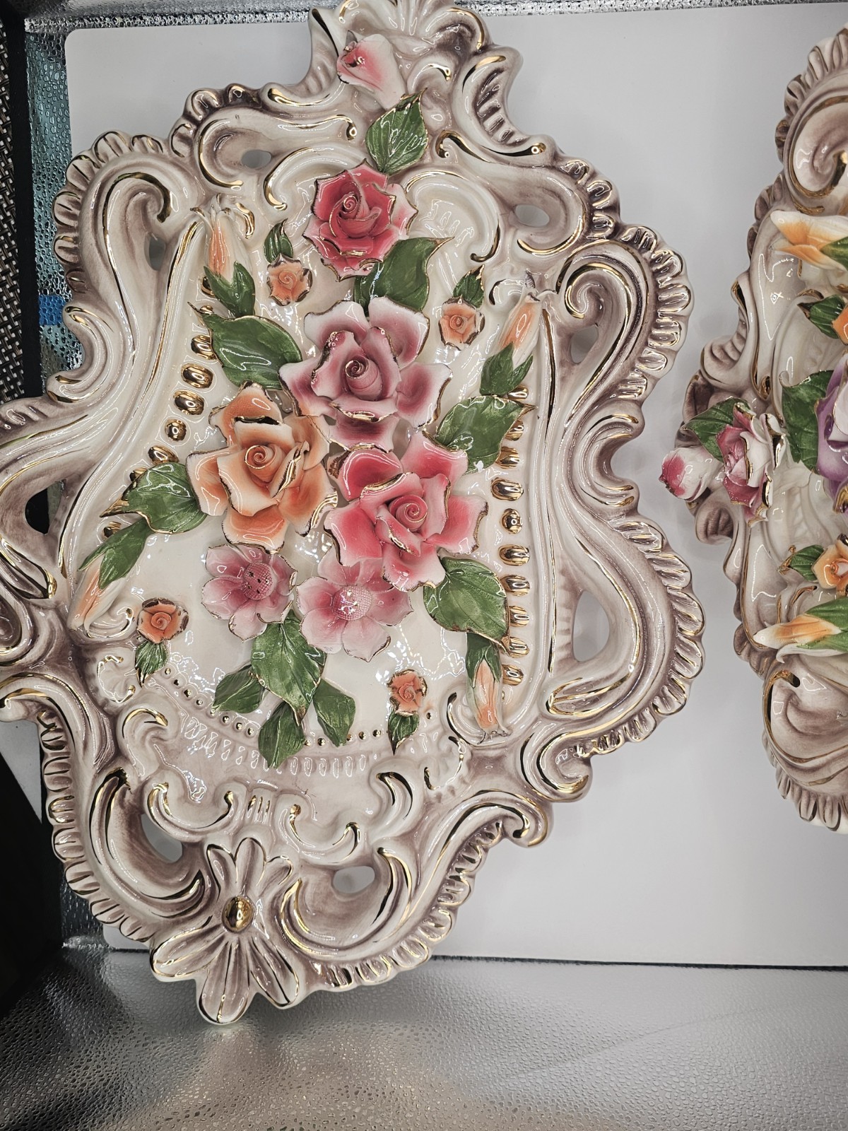 Pair of Beautiful Vintage Capodimonte Wall Art