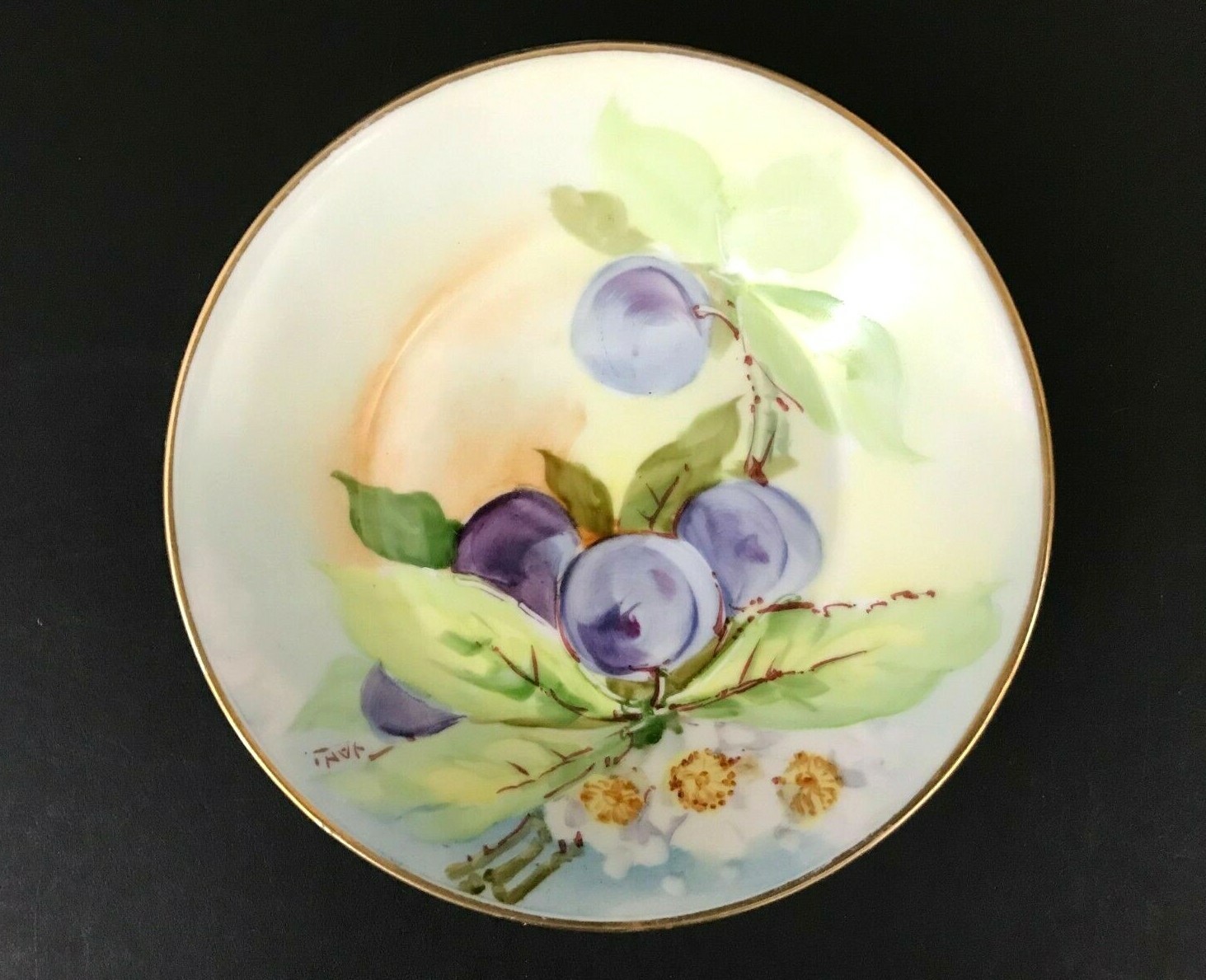 O&EG Royal Austria Berries Floral Serving Bowl w 6 Berry Bowls Set Artist Signed