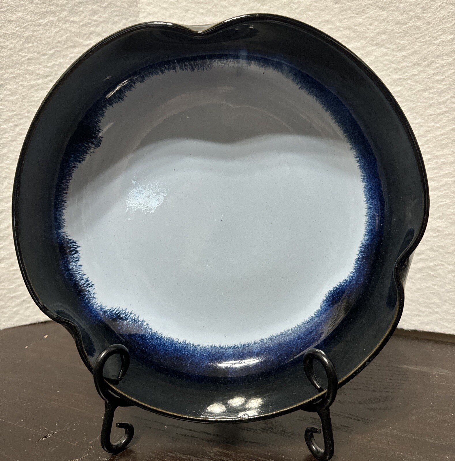 Vintage GHA Pottery Bowl Drip Glaze Blue. 9.5” Dia.