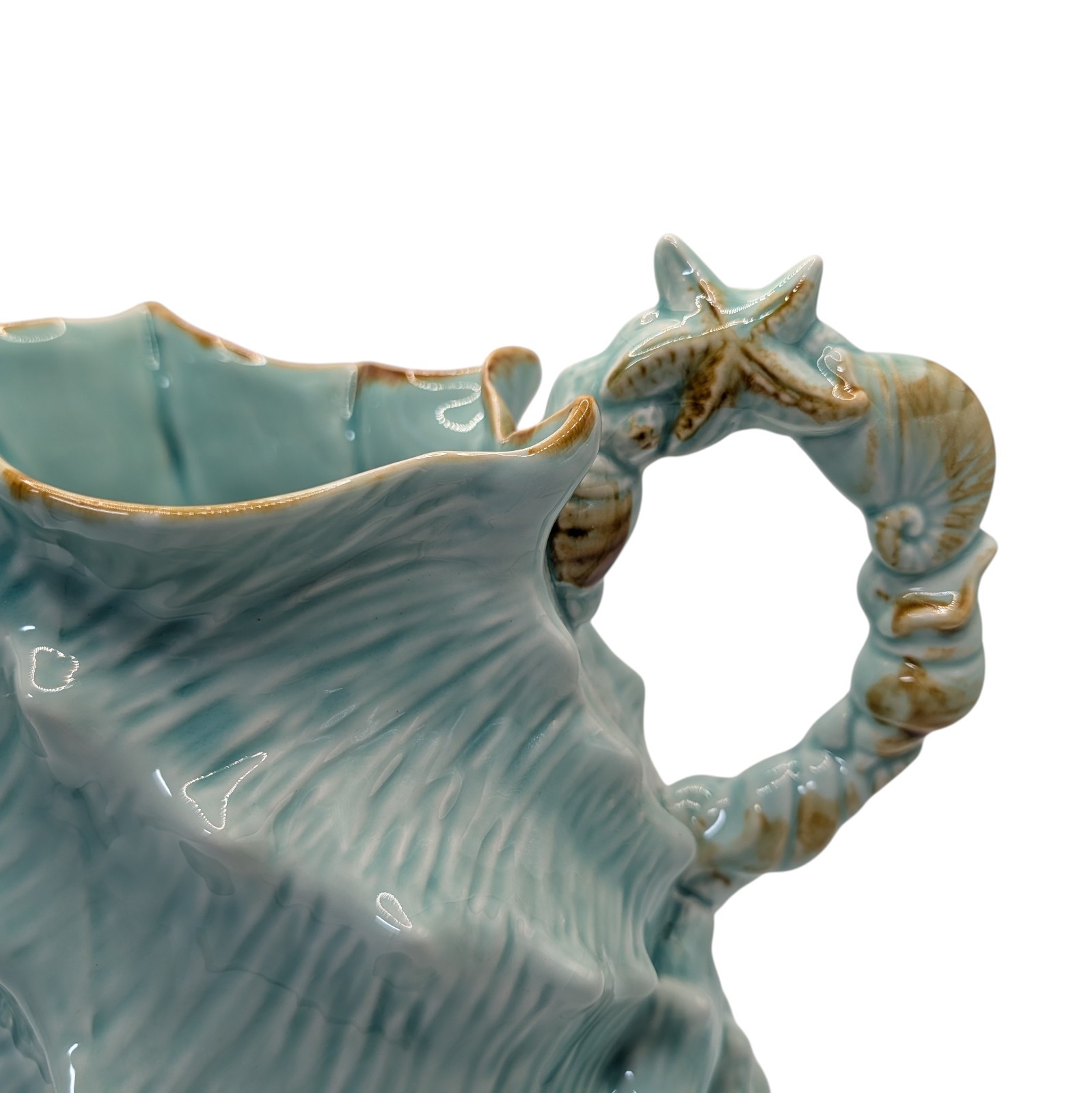 Blue Sky Conch Shell Pitcher Seawave Turquoise Blue Nautical Seven Inches Retro