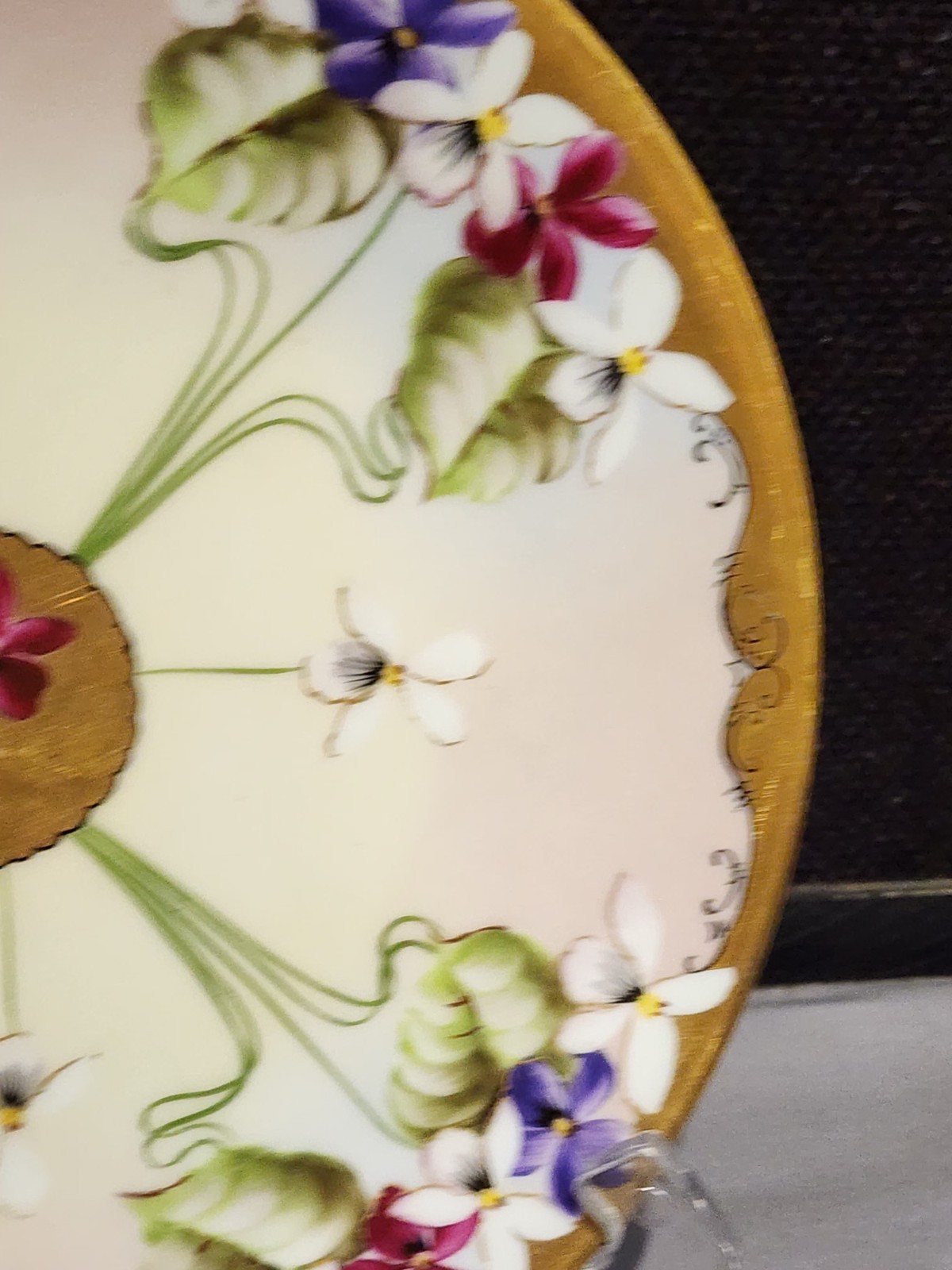 Rare Pickard Studio Art Nouveau Flowers with Gold Gilt Plate Artist Signed