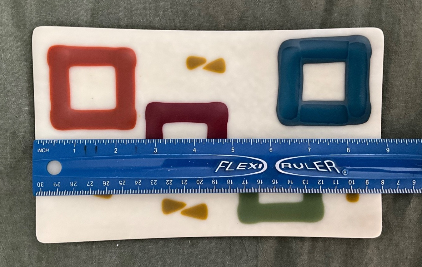 HANDMADE ABSTRACT FUSED ART GLASS PLATE RECTANGLE 9 X 5 1/2 INCHES