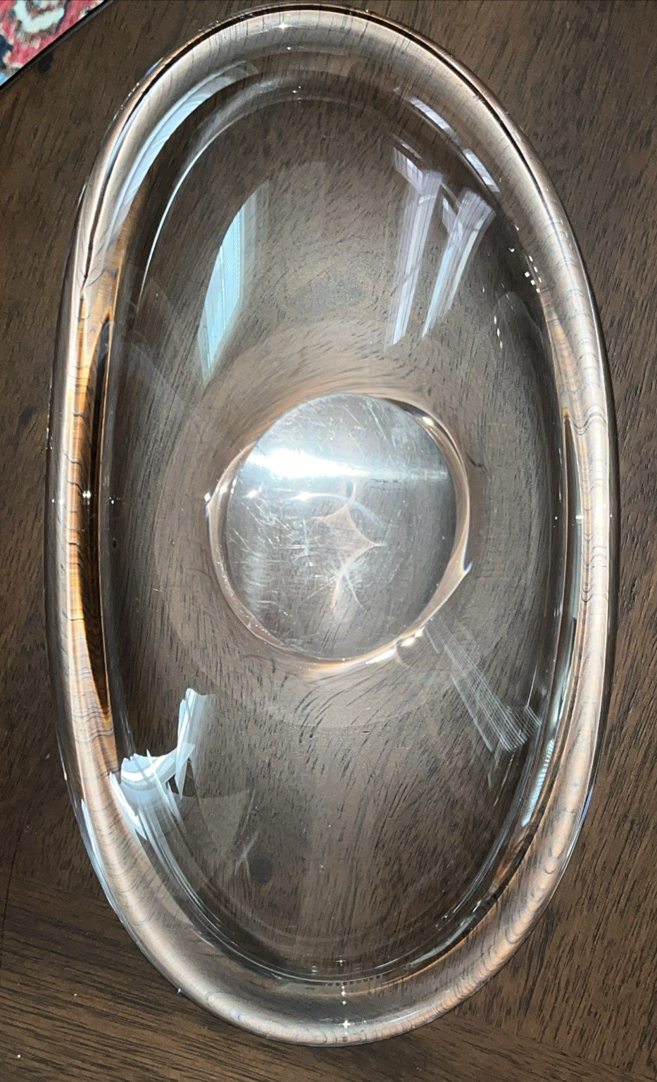 Scandinavian MCM Style Blown Glass Oblong Clear Bowl 13” X 7” X 2.5-3″