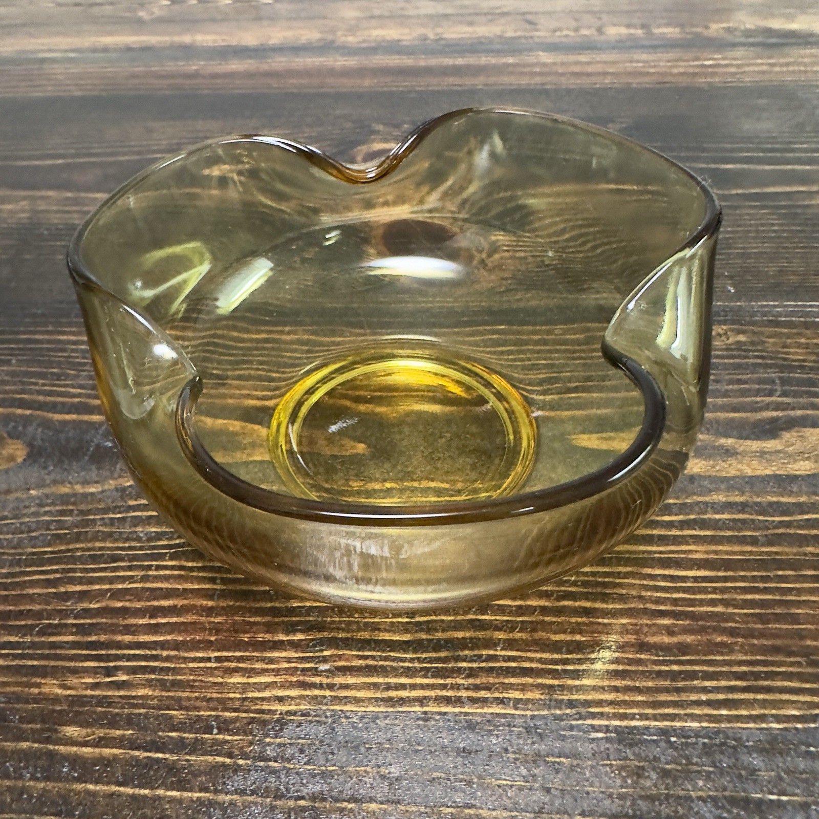 Anchor Hocking Dip Bowl Light Amber Folded Pinched Sides Candy Dish Ash Tray