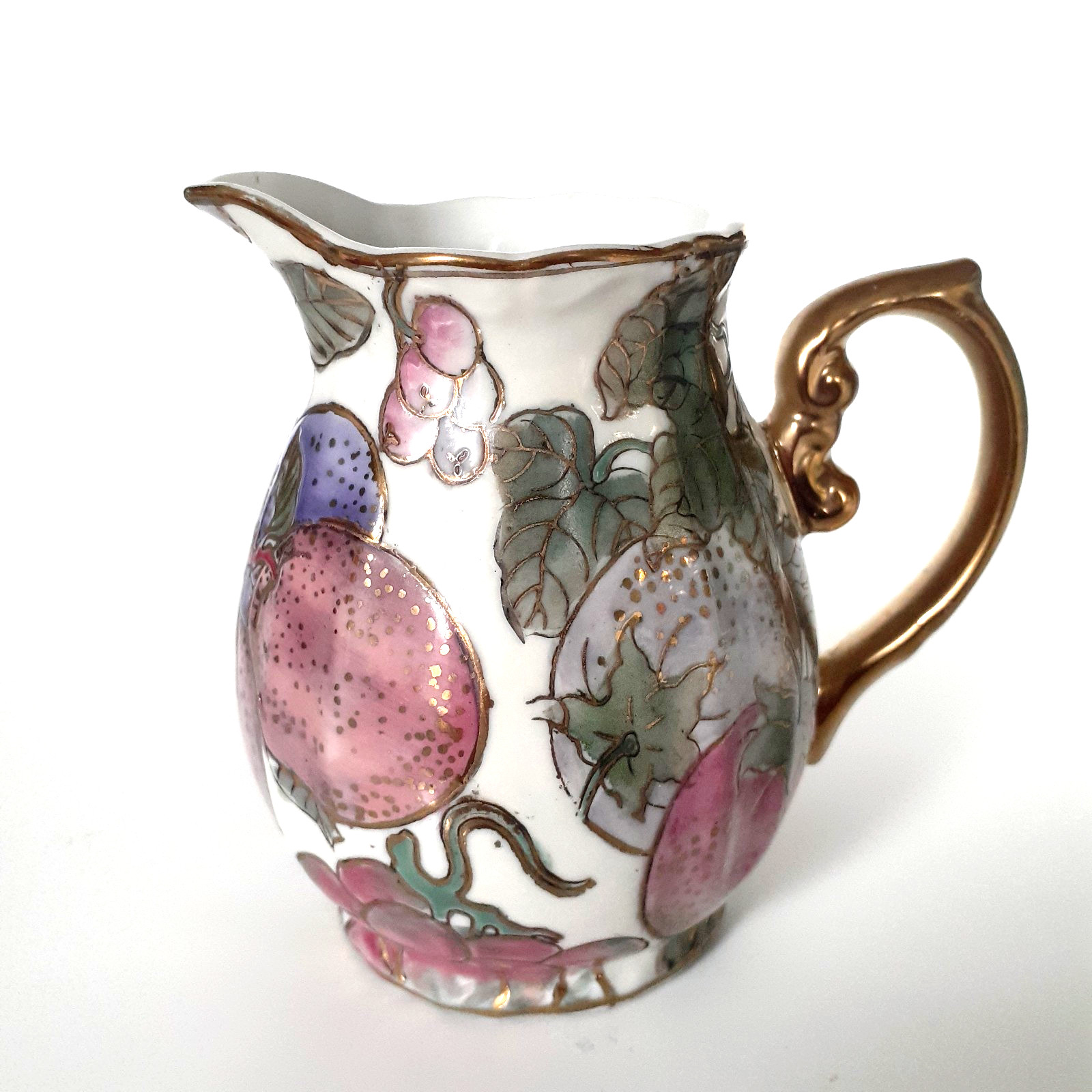 Toyo Vintage Chinese Porcelana Creamer Hand Painted Plum Floral Gold Trim 4″