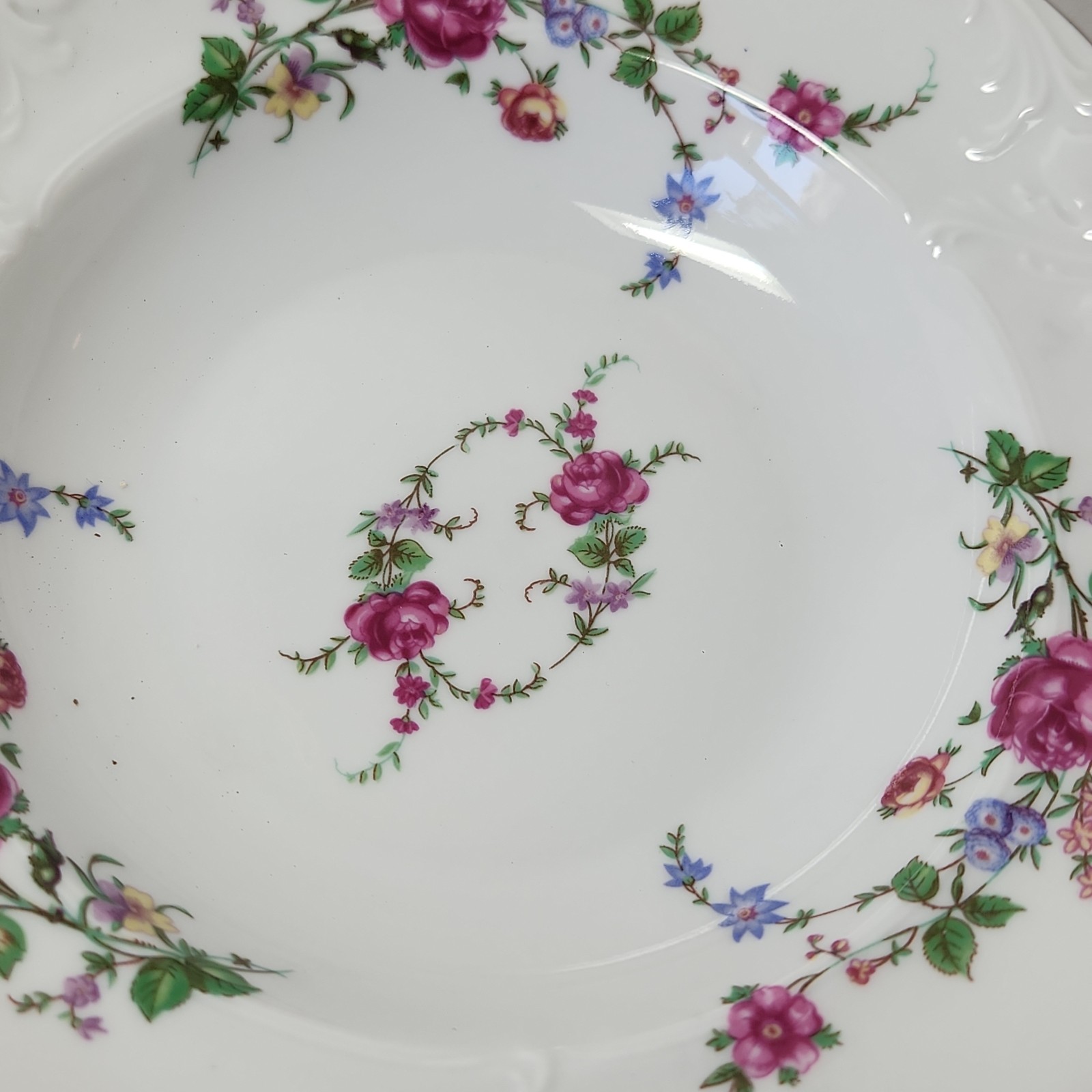 2 Rimmed Soup Bowl Floral Vintage Wawel China, ROSE GARDEN Made In Poland 8 1/8″