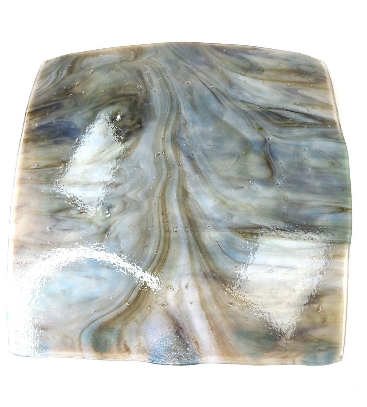 Handmade Fused Art Glass Square Decorative Plate Blue Southwest Buffalo abstract